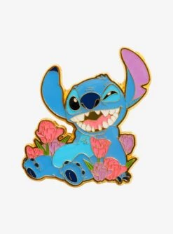 Loungefly Disney Lilo & Stitch Grinning Stitch With Tulips Enamel Pin - BoxLunch Exclusive