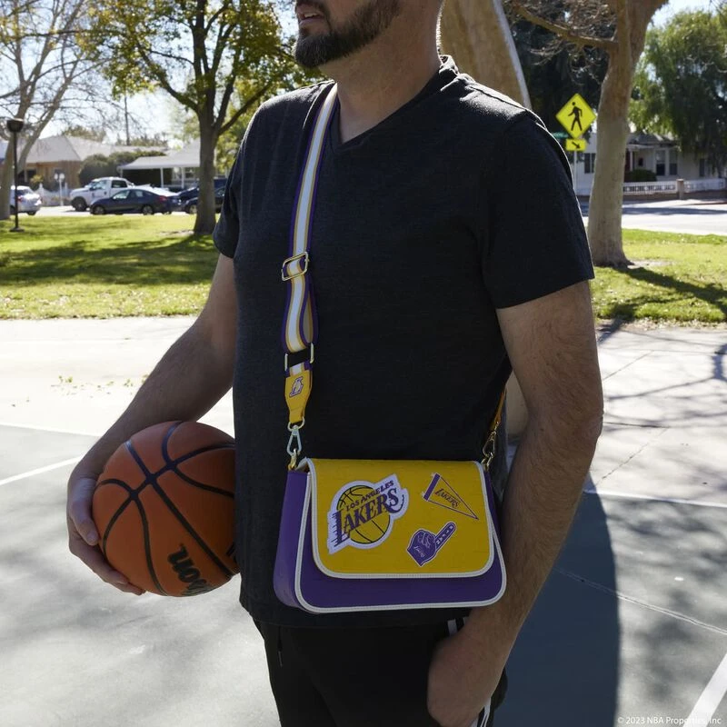 LOUNGEFLY NBA Los Angeles Lakers Patch Icons Crossbody Bag 4 LOUNGEFLY NBA Los Angeles Lakers Patch Icons Crossbody Bag - Image 2