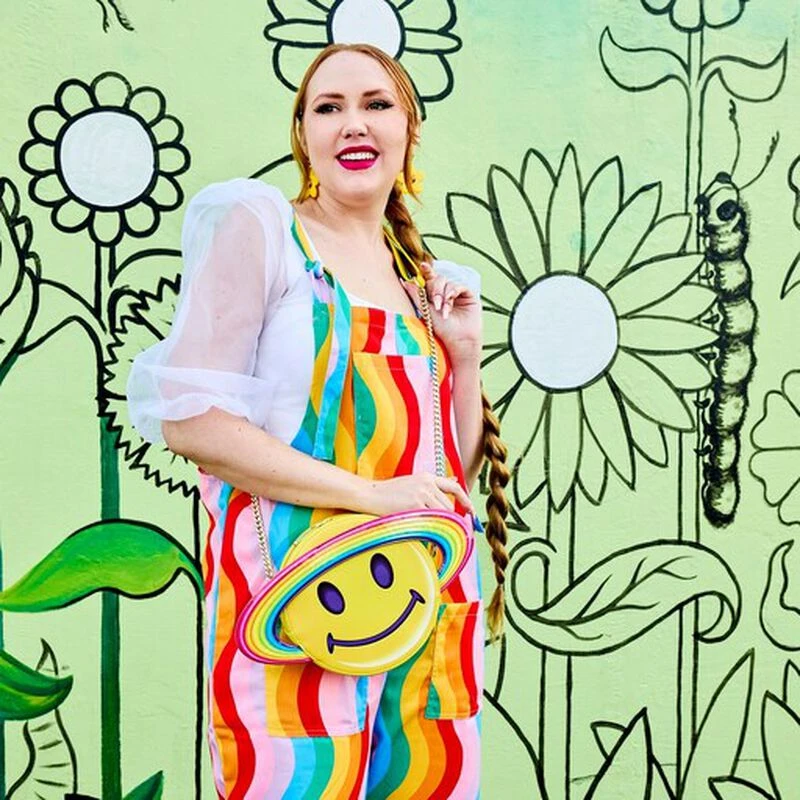 LOUNGEFLY Lisa Frank Yellow Rainbow Ring Saturn Crossbody Bag 4 LOUNGEFLY Lisa Frank Yellow Rainbow Ring Saturn Crossbody Bag - Image 2