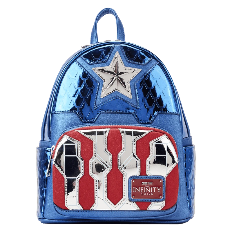 LOUNGEFLY Marvel Metallic Captain America Cosplay Mini Backpack 3 LOUNGEFLY Marvel Metallic Captain America Cosplay Mini Backpack