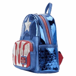 LOUNGEFLY Marvel Metallic Captain America Cosplay Mini Backpack 11 LOUNGEFLY Marvel Metallic Captain America Cosplay Mini Backpack -Loungefly MVBK0276 LFMARVELSHINECAPTAINAMERICAMINIBACKPACK0109SIDE