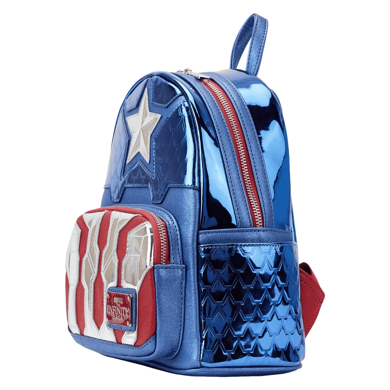 LOUNGEFLY Marvel Metallic Captain America Cosplay Mini Backpack 5 LOUNGEFLY Marvel Metallic Captain America Cosplay Mini Backpack - Image 3