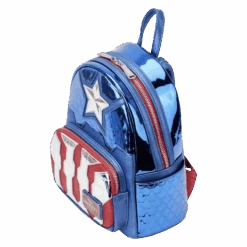 LOUNGEFLY Marvel Metallic Captain America Cosplay Mini Backpack 12 LOUNGEFLY Marvel Metallic Captain America Cosplay Mini Backpack -Loungefly MVBK0276 LFMARVELSHINECAPTAINAMERICAMINIBACKPACK0110QUARTER
