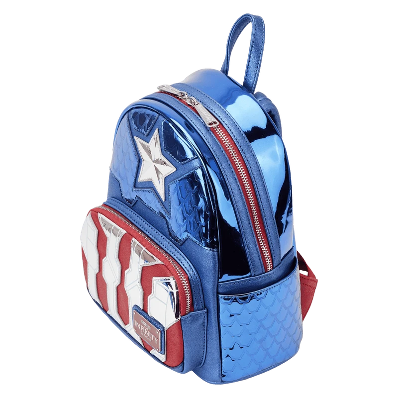 LOUNGEFLY Marvel Metallic Captain America Cosplay Mini Backpack 6 LOUNGEFLY Marvel Metallic Captain America Cosplay Mini Backpack - Image 4