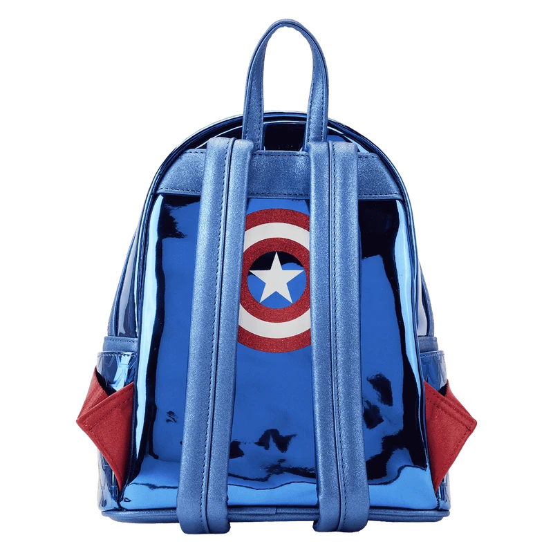 LOUNGEFLY Marvel Metallic Captain America Cosplay Mini Backpack 7 LOUNGEFLY Marvel Metallic Captain America Cosplay Mini Backpack - Image 5