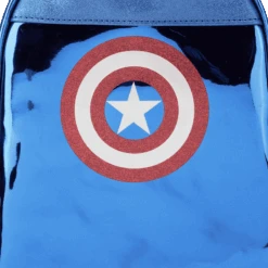 LOUNGEFLY Marvel Metallic Captain America Cosplay Mini Backpack 14 LOUNGEFLY Marvel Metallic Captain America Cosplay Mini Backpack -Loungefly MVBK0276 LFMARVELSHINECAPTAINAMERICAMINIBACKPACK0115DETAIL