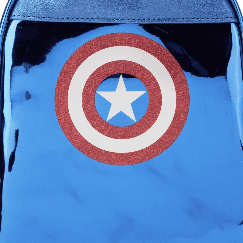 LOUNGEFLY Marvel Metallic Captain America Cosplay Mini Backpack 8 LOUNGEFLY Marvel Metallic Captain America Cosplay Mini Backpack - Image 6