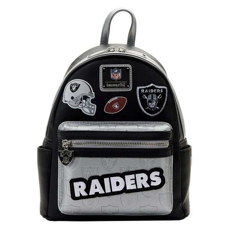 LOUNGEFLY NFL Las Vegas Raiders Patches Mini Backpack 3 LOUNGEFLY NFL Las Vegas Raiders Patches Mini Backpack